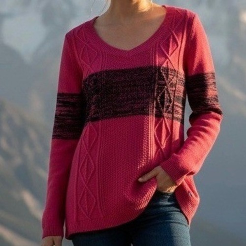 US Polo Assn Pink Cable Knit Sweater V Neck‎ Long Sleeve Women's Medium Classic
